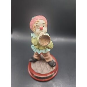 Vintage The Mirella Collection Hobo Style Clown Figurine. Clown Playing Horn 6"